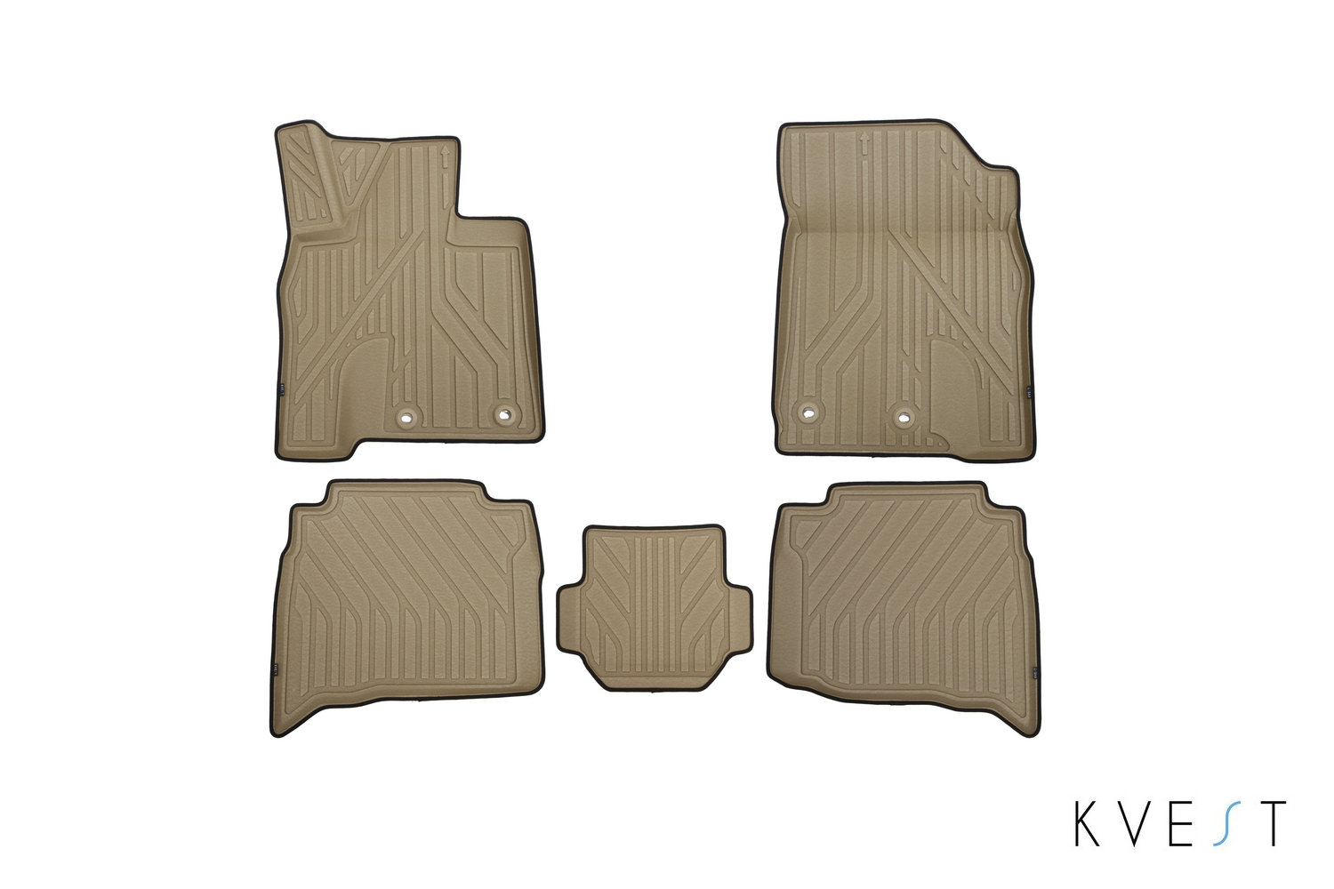 Коврики KVEST 3D в салон для TOYOTA LC 200, 2015-2021, 5 шт. (полиуретан, бежевый, черный) в коробе / Тойота Ленд крузер