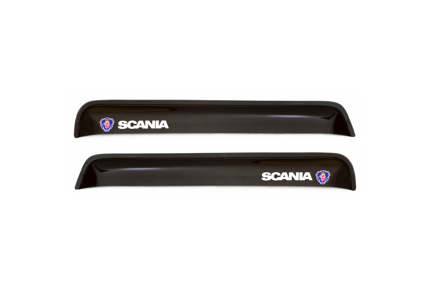 Дефлектор окон 2 шт. для SCANIA 3 серия (82/113/143)  "прямой" 1988-1996, накладной, скотч 3М, дымчатый / Скания 3- серия