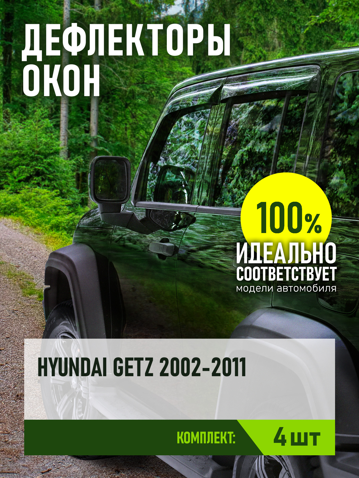 Дефлектор окон (НАКЛАДНОЙ скотч 3М) 4 шт. для HYUNDAI GETZ I 2002-2011 хэтчбек / Хендай Гетц