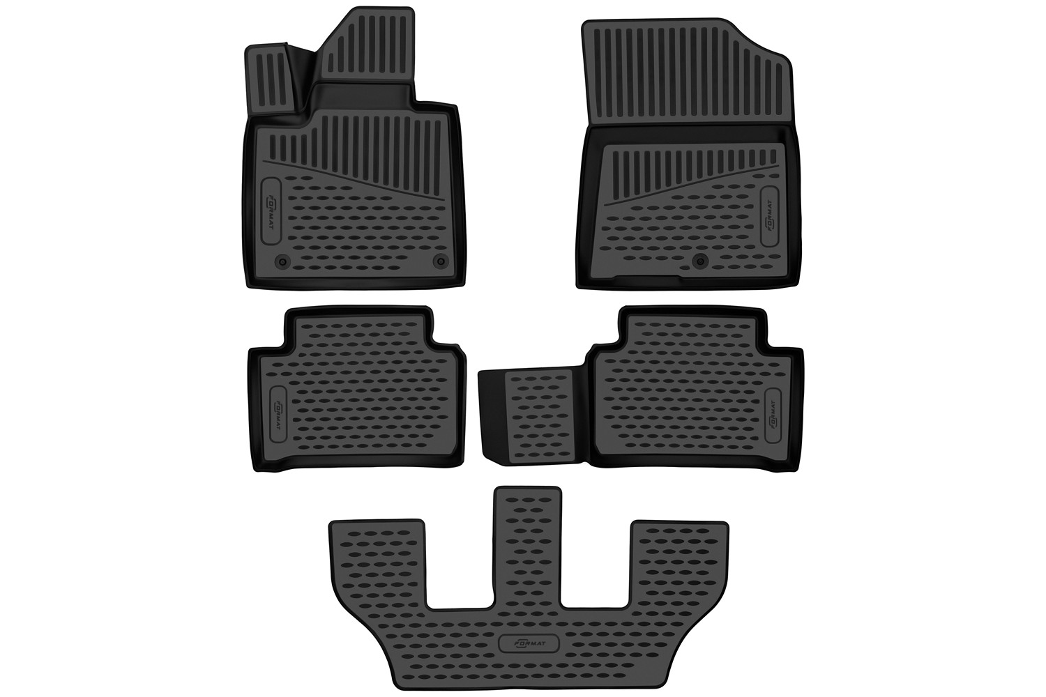 Коврики 3D в салон для KIA Sorento (IV) 2020-, внедорожник, 7 мест, 5шт. (ПУ, повышенная износостойкость) / Киа Соренто