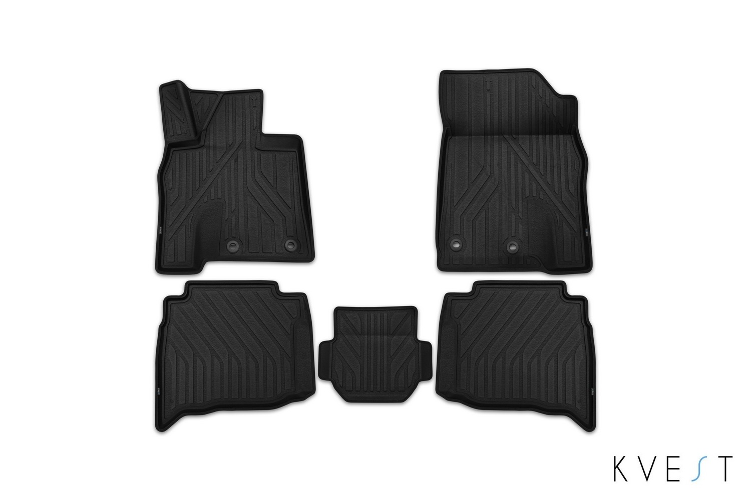 Коврики KVEST 3D в салон для TOYOTA LC 200, 2015-2021, 5 шт. (полиуретан, черный, черный) в коробе / Тойота Ленд крузер