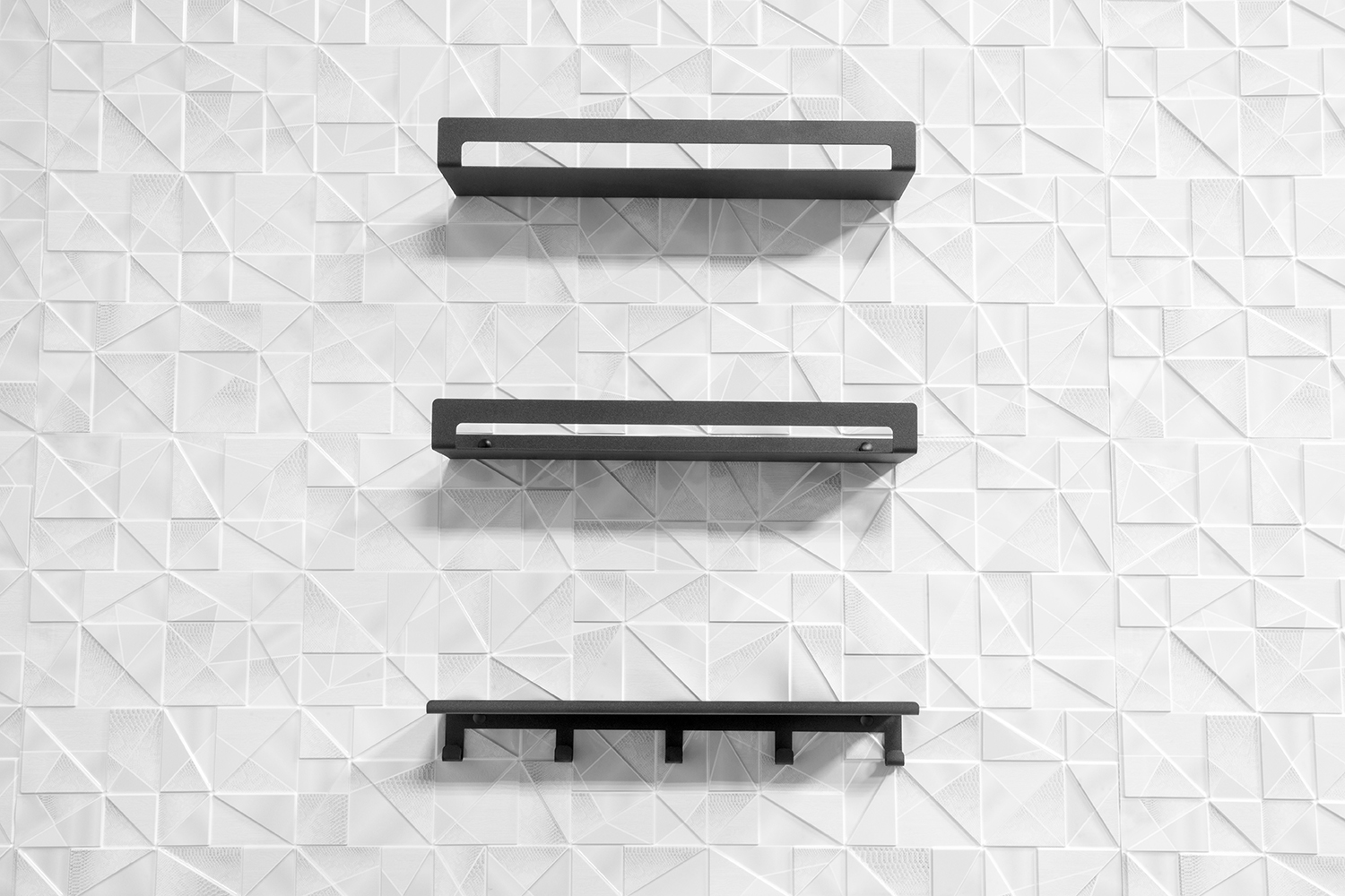 Набор 2 полки+вешалка с полкой для ванной комнаты, черные (сталь)