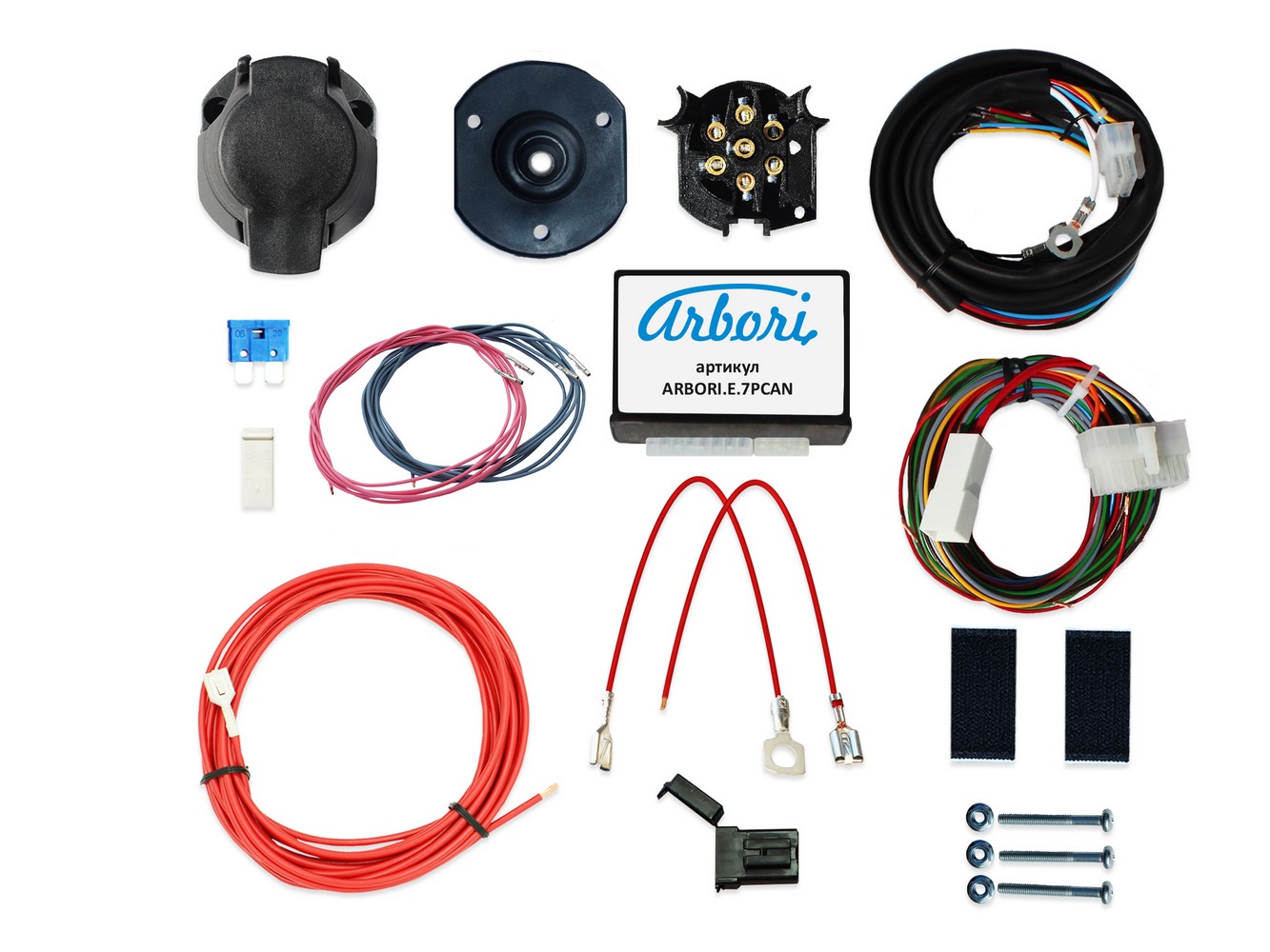 Комплект электрики для фаркопа универсальный розетка и провода ARBORI для ТСУ Smart Connect CAN (7 PIN) с блоком согласования