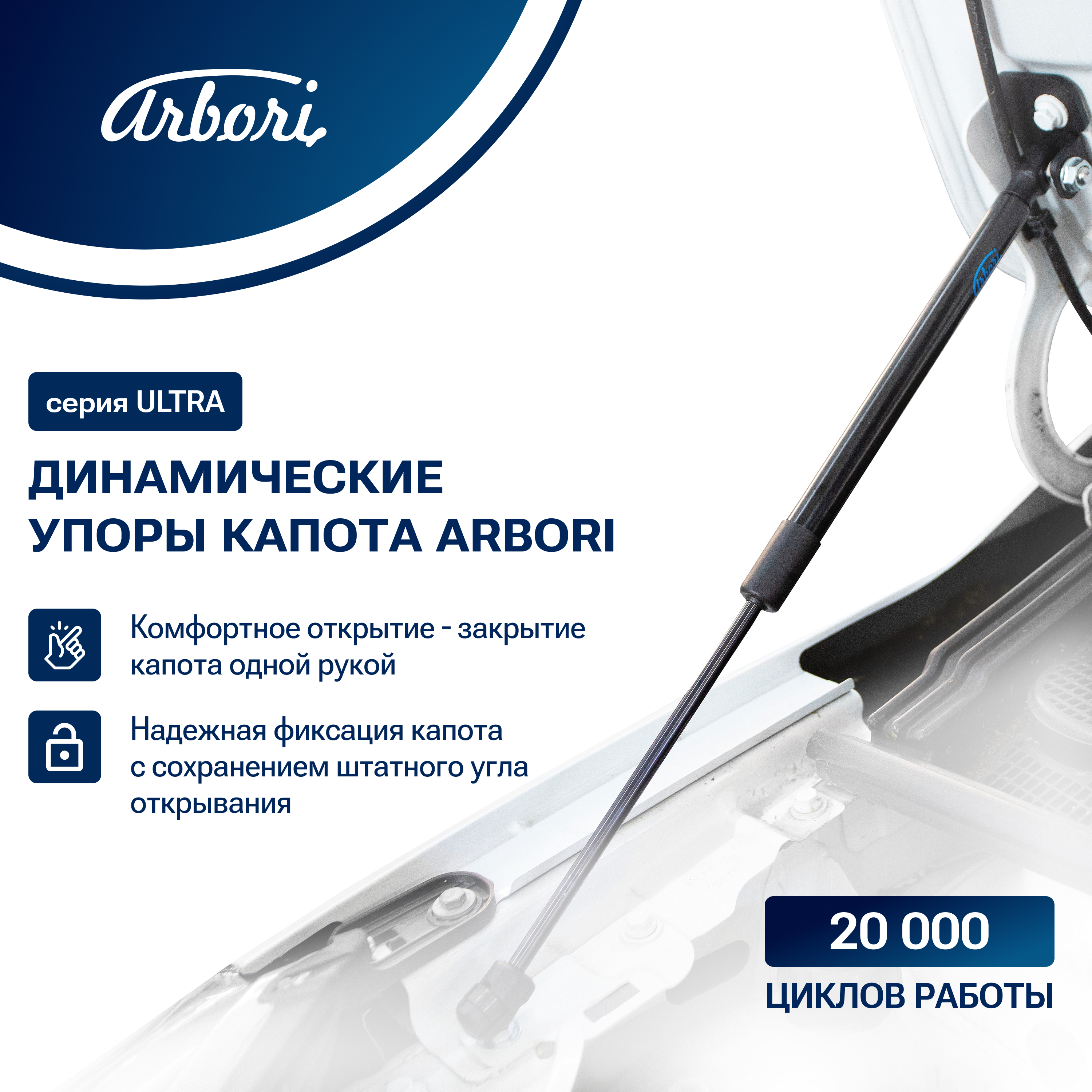 Упоры капота для TOYOTA Land Cruiser Prado 250 2023-н.в. Arbori 2 шт. / Тойота Ленд крузер прадо